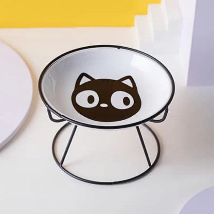 Elevated Ceramic Cat Bowl with Cartoon Design